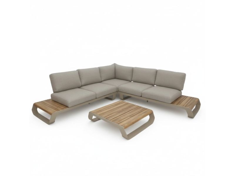 Palm Springs hoek loungeset 5 personen | aluminium + hardhout | beige | 4-delig - 267x267cm