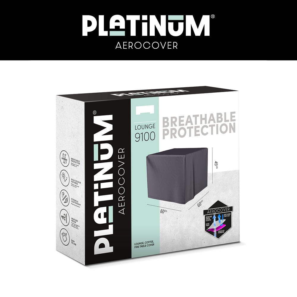 platinum aerocover lounge , koffie , vuurtafelhoes. ademende hoes voor lounge , koffie en vuurtafels 60x60xh45cm.