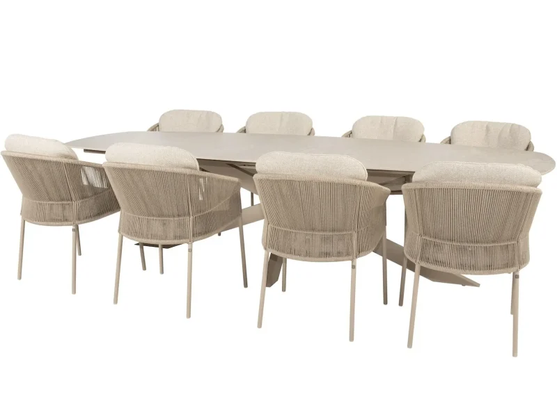 Prado Florence dining tuinset 300x110xH75 cm 9 delig latte keramisch deens ovaal Taste 4SO