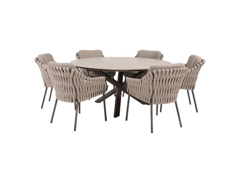 Prado Montera dining tuinset 160xH75 cm rond 7 delig keramiek terre 4 Seasons Outdoor