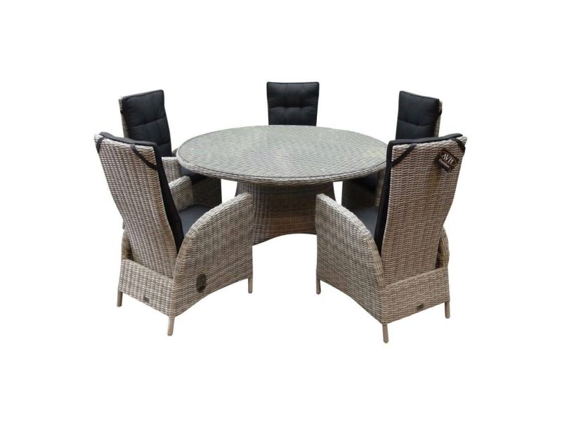 Riccione Menorca dining tuinset 150 cm rond verstelbaar 6-delig wit grijs