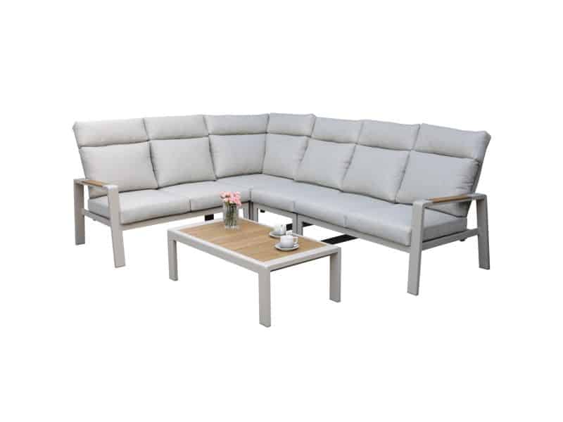 Ripasso hoek loungeset 5 delig aluminium latte zand teak