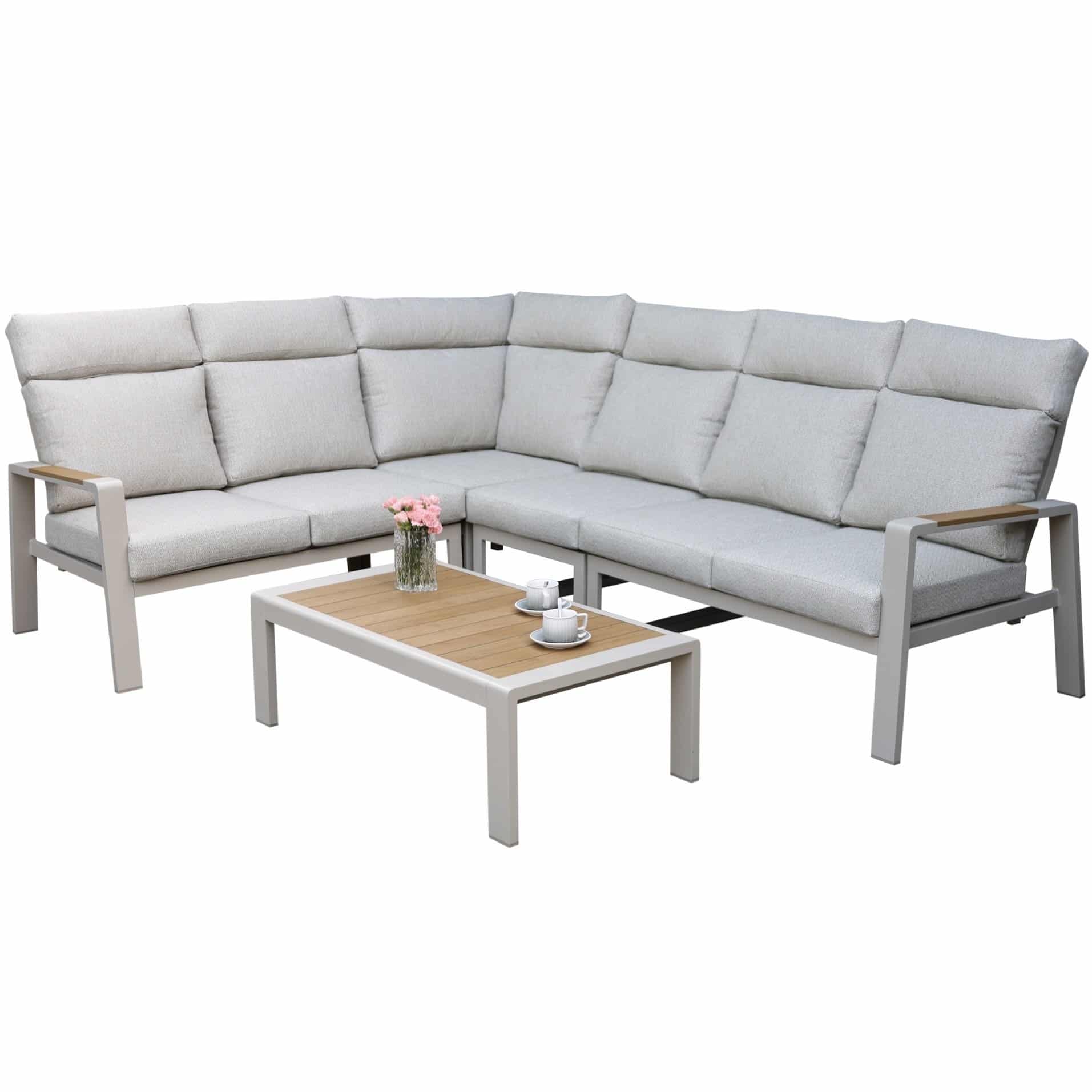 ripasso hoek loungeset 5 delig aluminium latte zand teak