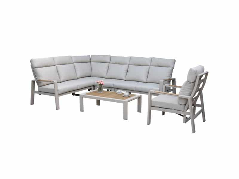 Ripasso hoek loungeset 6 delig aluminium latte zand teak