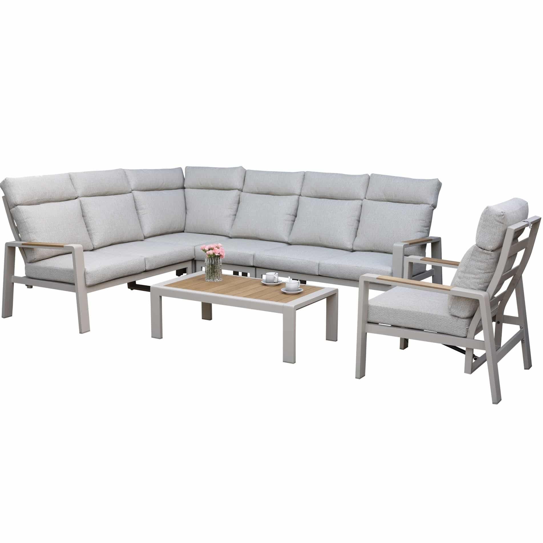 ripasso hoek loungeset 6 delig aluminium latte zand teak