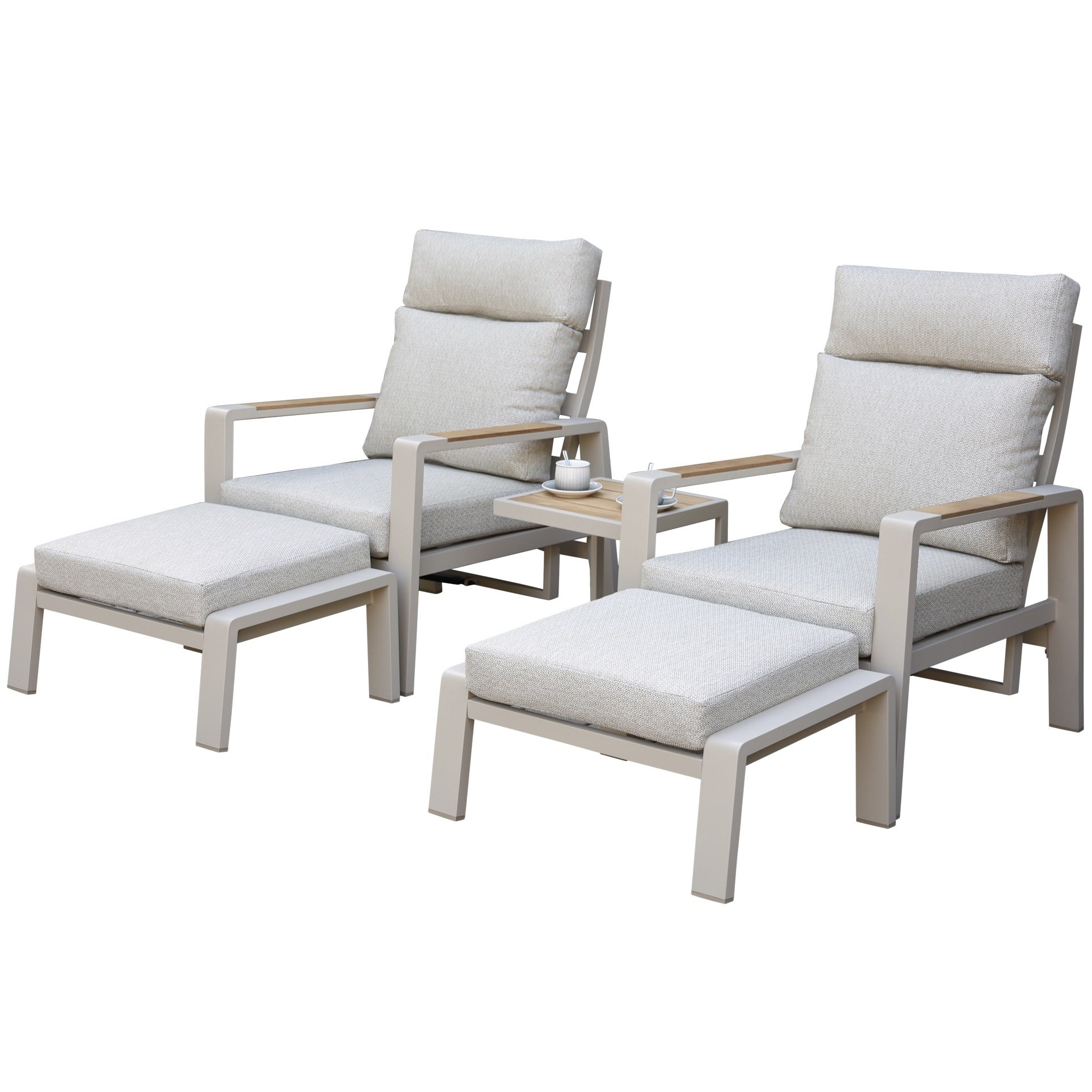 ripasso lounge balkonset verstelbaar 5 delig latte zand aluminium teak