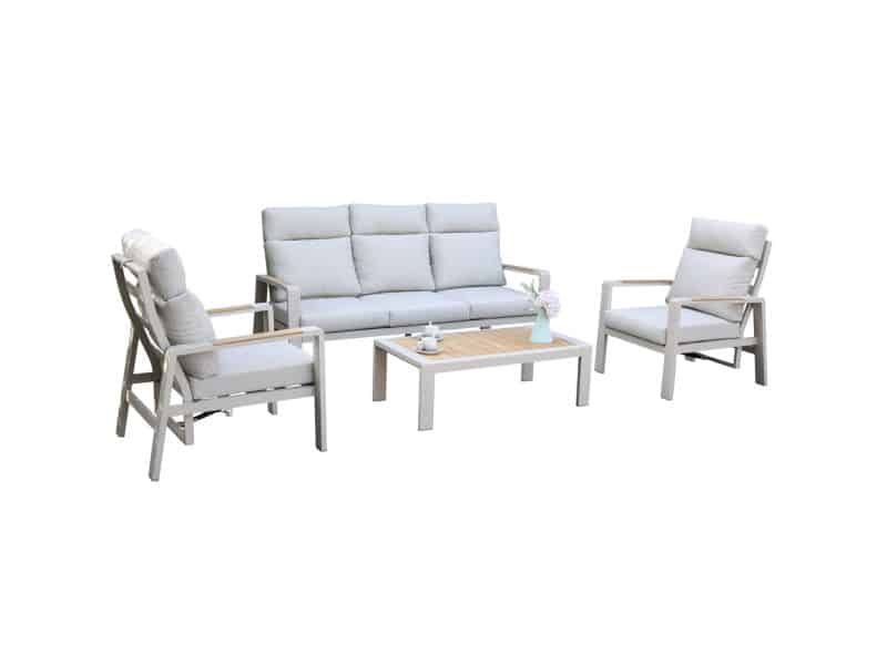 Ripasso stoel bank loungeset verstelbaar 4 delig latte zand aluminium
