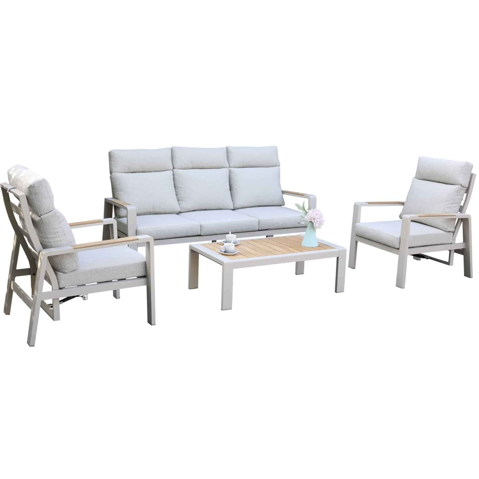 ripasso stoel bank loungeset verstelbaar 4 delig latte zand aluminium