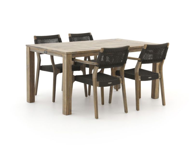 ROUGH-L Rope/ROUGH-S 160cm dining tuinset 5-delig stapelbaar - Laagste prijsgarantie!