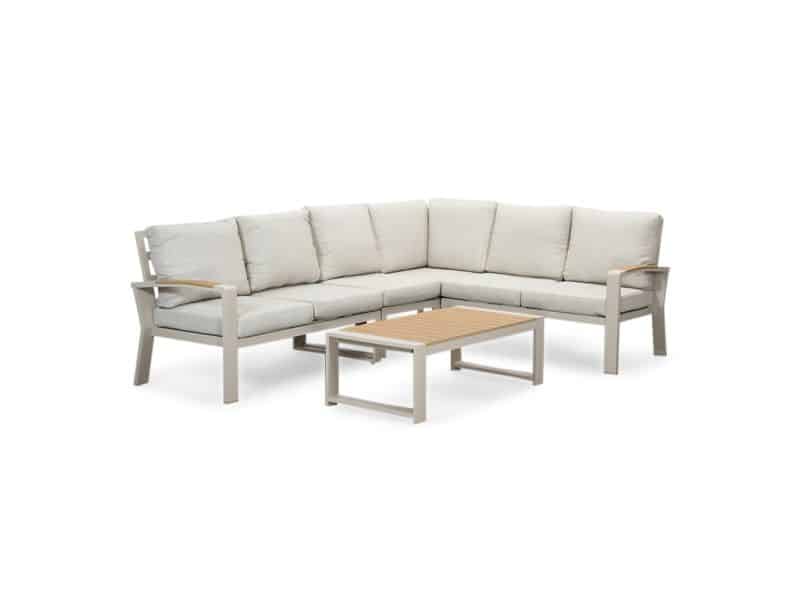 Seattle hoek loungeset 6 personen incl. tafel | aluminium + polywood | beige | 6-delig - 270x210cm