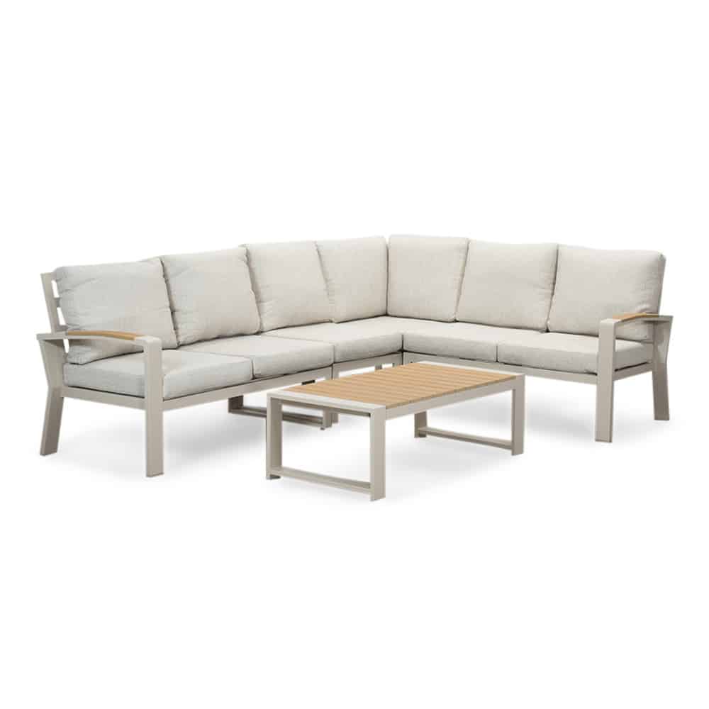 seattle hoek loungeset 6 personen incl. tafel | aluminium + polywood | beige | 6 delig 270x210cm