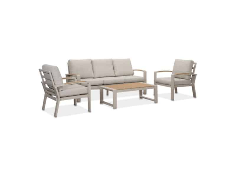 Seattle stoel-bank loungeset 5 personen incl. tafel | aluminium + polywood | beige | 4-delig