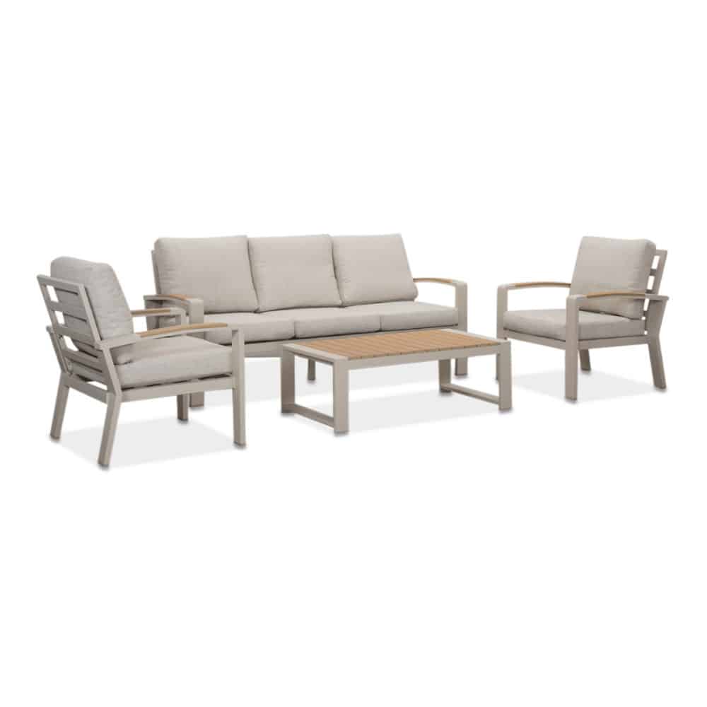 seattle stoel bank loungeset 5 personen incl. tafel | aluminium + polywood | beige | 4 delig