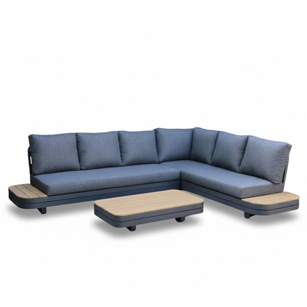 serrento hoek loungeset rechts 6 personen incl. tafel | aluminium + polywood | antraciet | 4 delig
