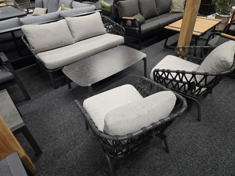 Showroommodel Elegant stoel bank loungeset 4 delig antraciet rope