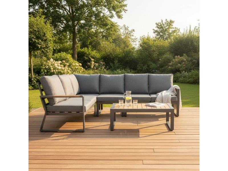 Vancouver hoek loungeset 5 personen incl. tafel | aluminium + polywood | antraciet | 6-delig