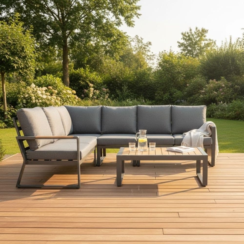 vancouver hoek loungeset 5 personen incl. tafel | aluminium + polywood | antraciet | 6 delig