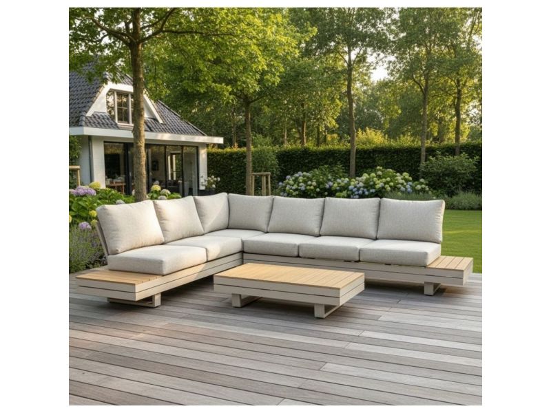 Vegas hoek loungeset-links 6 personen incl. tafel | aluminium + polywood | beige | 5-delig
