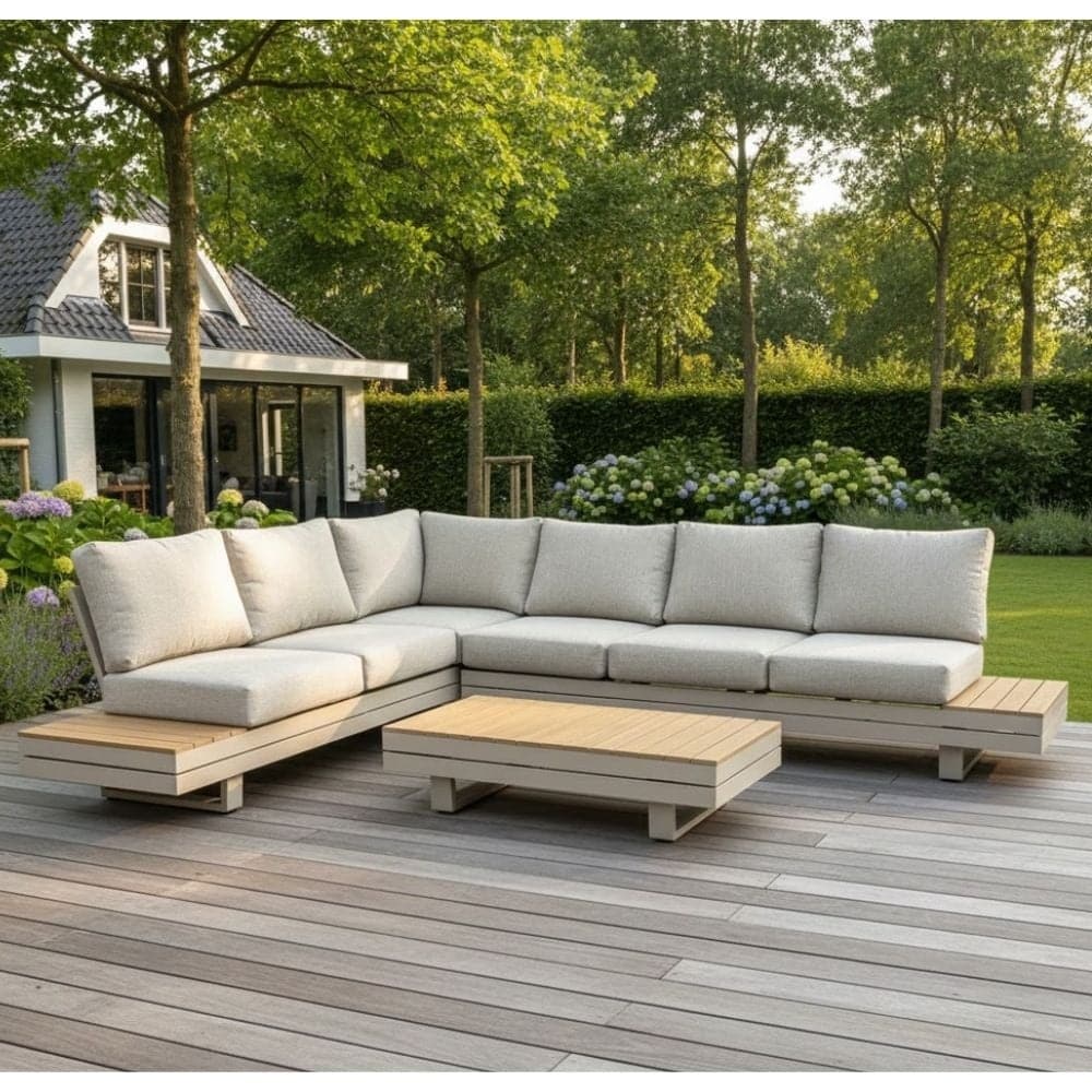 vegas hoek loungeset links 6 personen incl. tafel | aluminium + polywood | beige | 5 delig