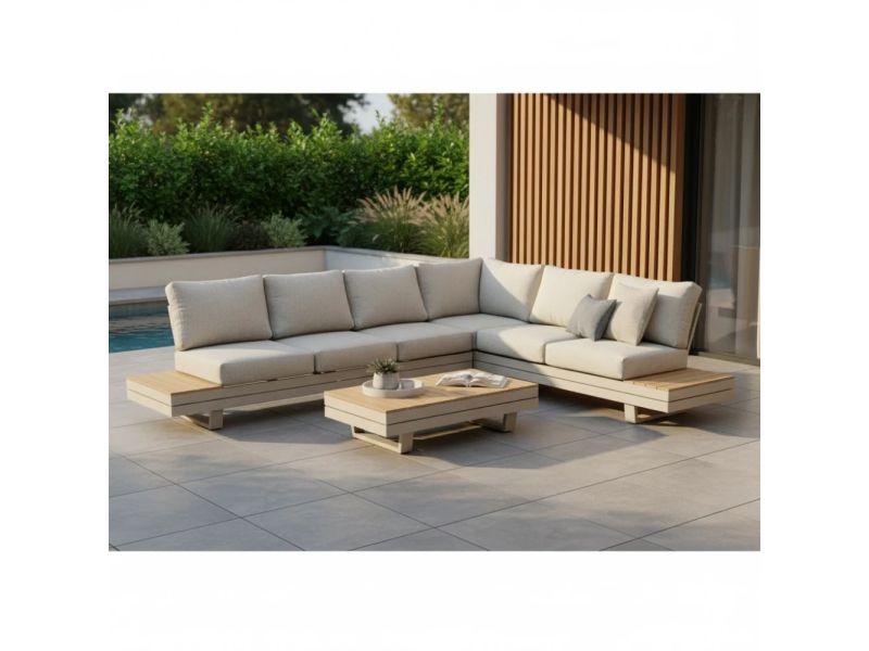Vegas hoek loungeset-rechts 6 personen incl. tafel | aluminium + polywood | beige | 5-delig