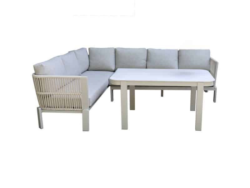 Veneto dining hoek loungeset 3 delig aluminium latte zand rope