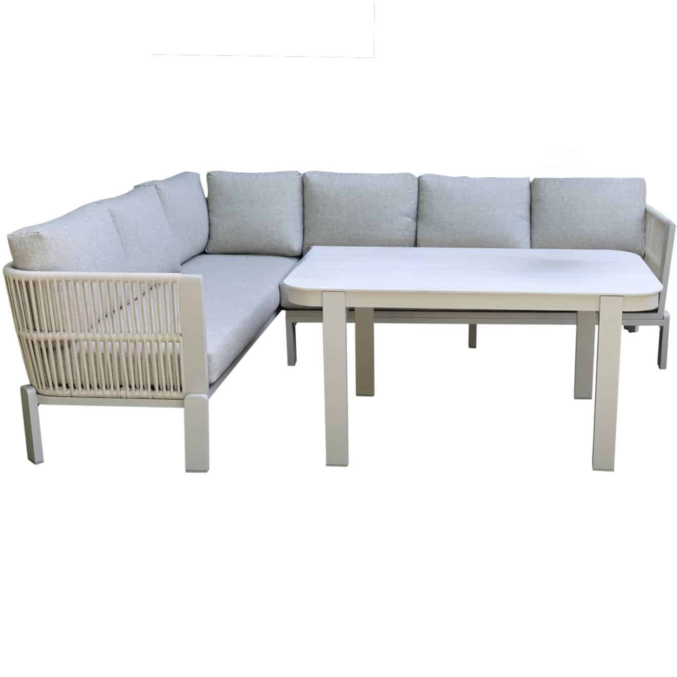 veneto dining hoek loungeset 3 delig aluminium latte zand rope