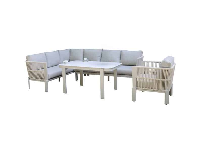 Veneto dining hoek loungeset 4 delig aluminium latte zand rope