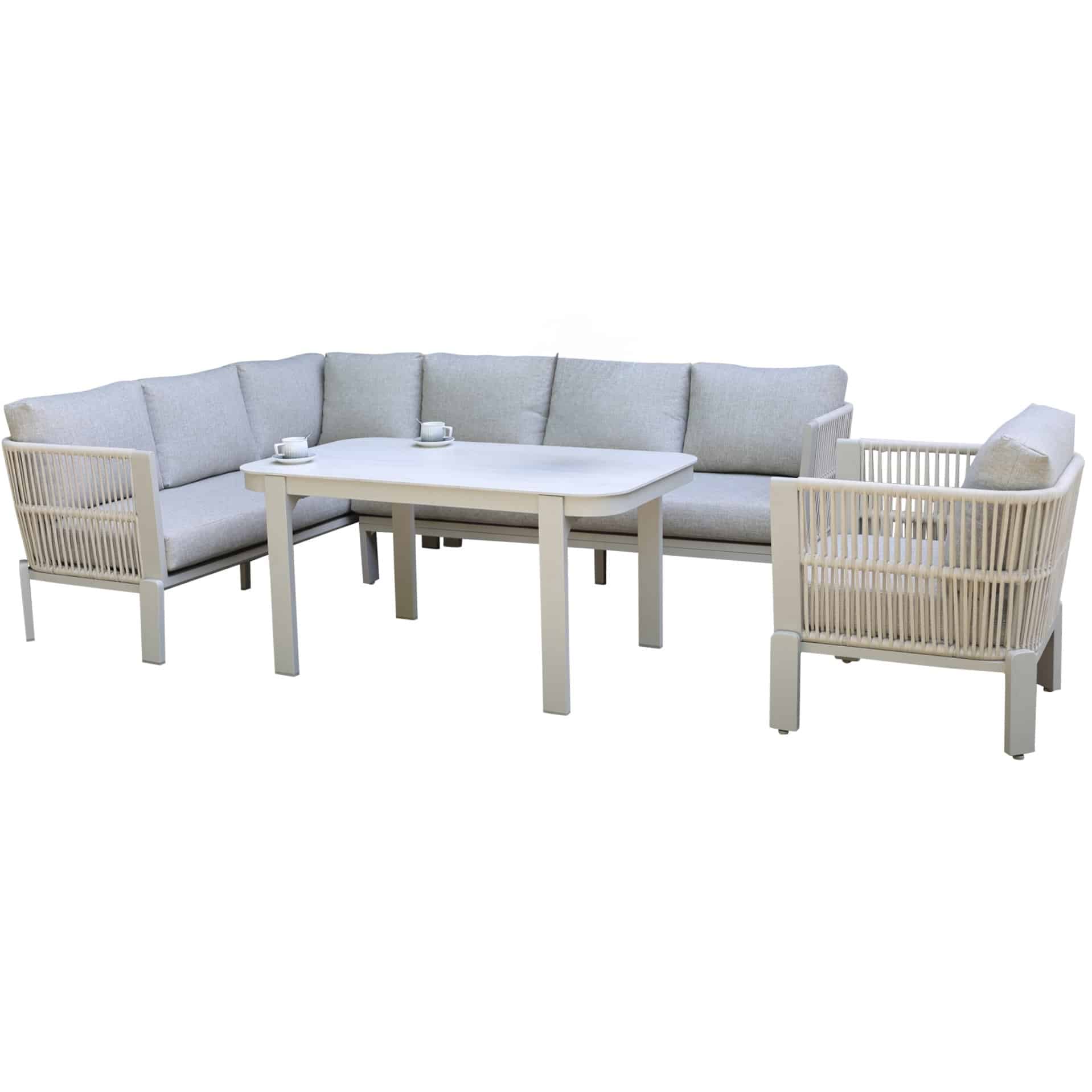 veneto dining hoek loungeset 4 delig aluminium latte zand rope