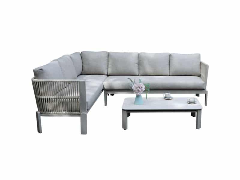 Veneto hoek loungeset 3 delig aluminium latte zand rope