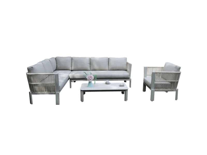 Veneto hoek loungeset 4 delig aluminium latte zand rope