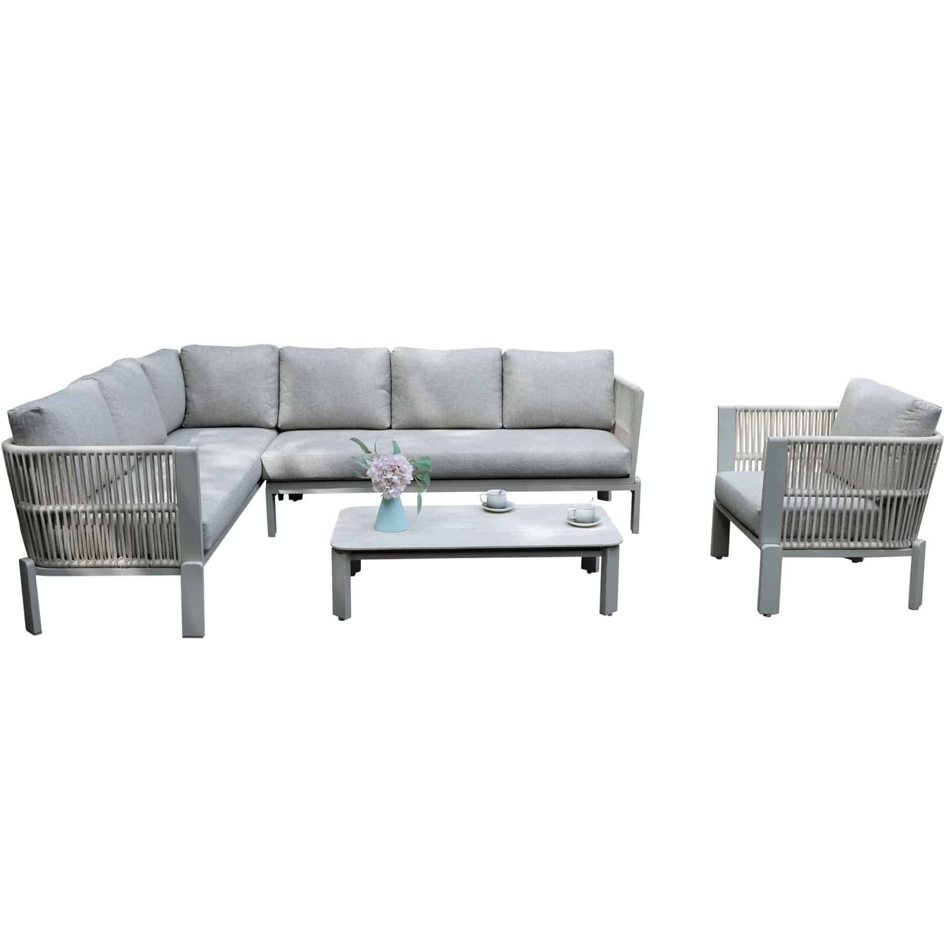 veneto hoek loungeset 4 delig aluminium latte zand rope