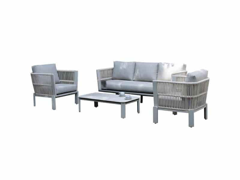 Veneto stoel bank loungeset 4 delig aluminium latte zand rope