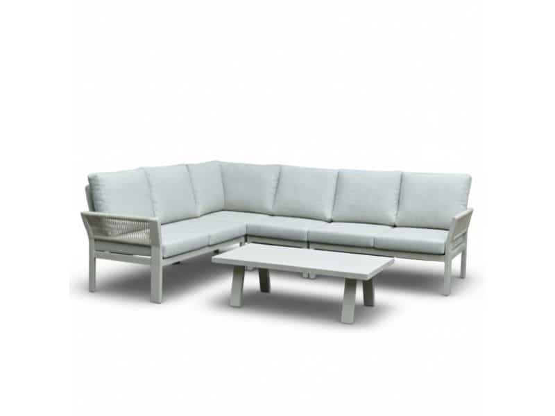 Venezia hoek loungeset 6 personen incl. tafel | aluminium + touw | beige | 6-delig - 267x207cm