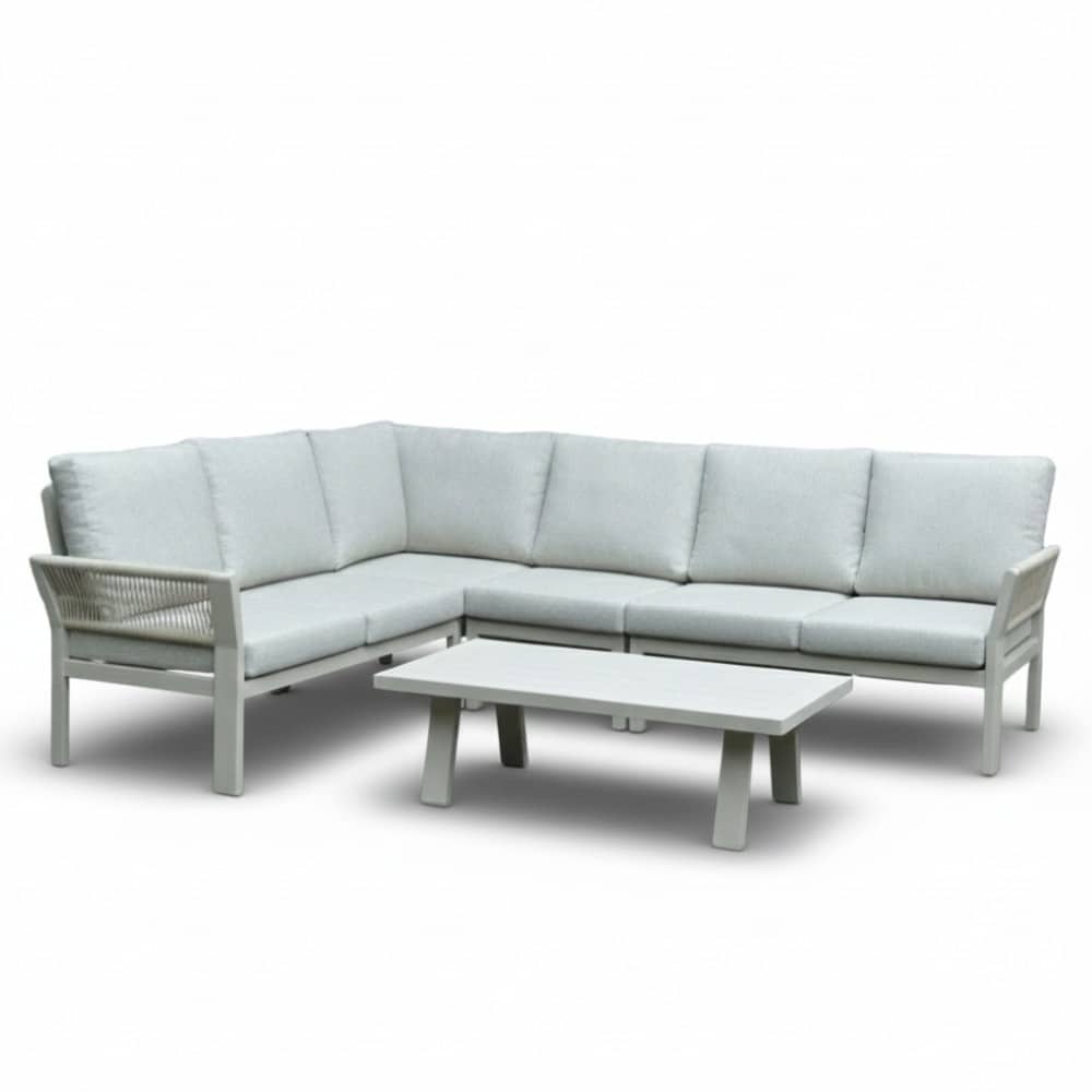 venezia hoek loungeset 6 personen incl. tafel | aluminium + touw | beige | 6 delig 267x207cm