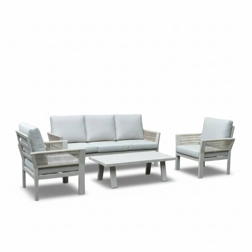venezia stoel bank loungeset 5 personen incl. tafel | aluminium + touw | beige | 4 delig