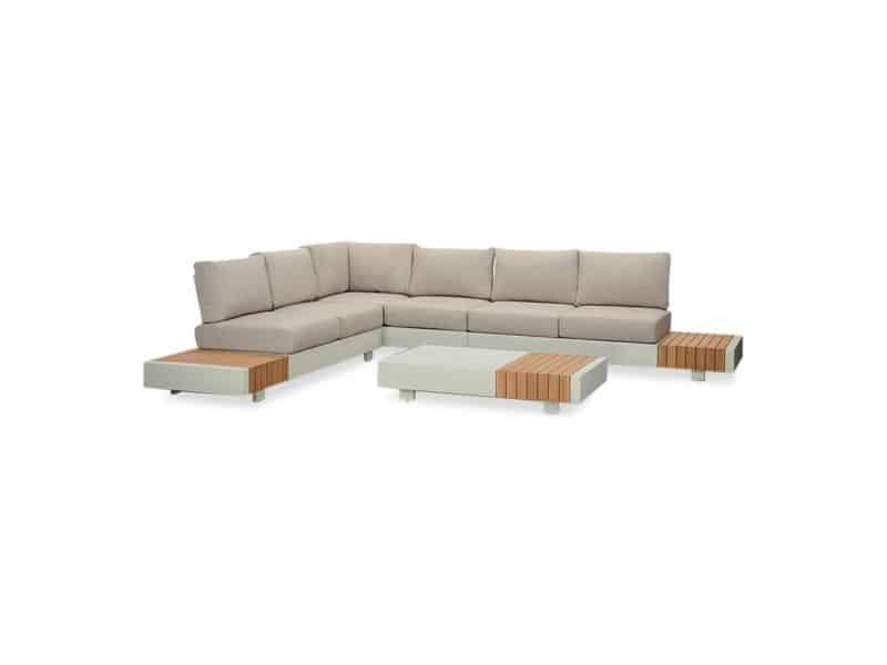 Verona hoek loungeset met all weather kussens 6 personen | aluminium + teakhout | beige | 4-delig - 345x275cm