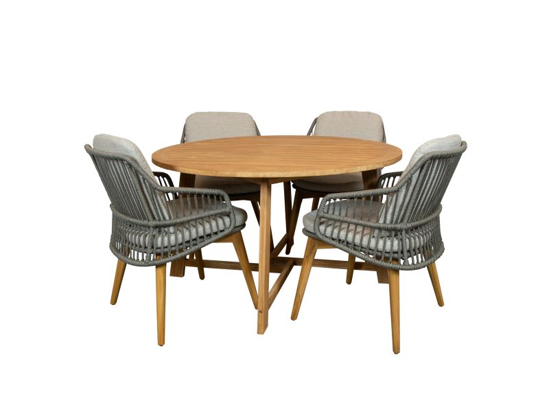 Alexander teak tuintafel 130 rond met 4SO Sempre dining tuinstoel