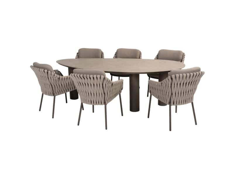 Arizona Montera dining tuinset 7 delig 240x130xH75 cm pebble keramiek terre 4 Seasons Outdoor