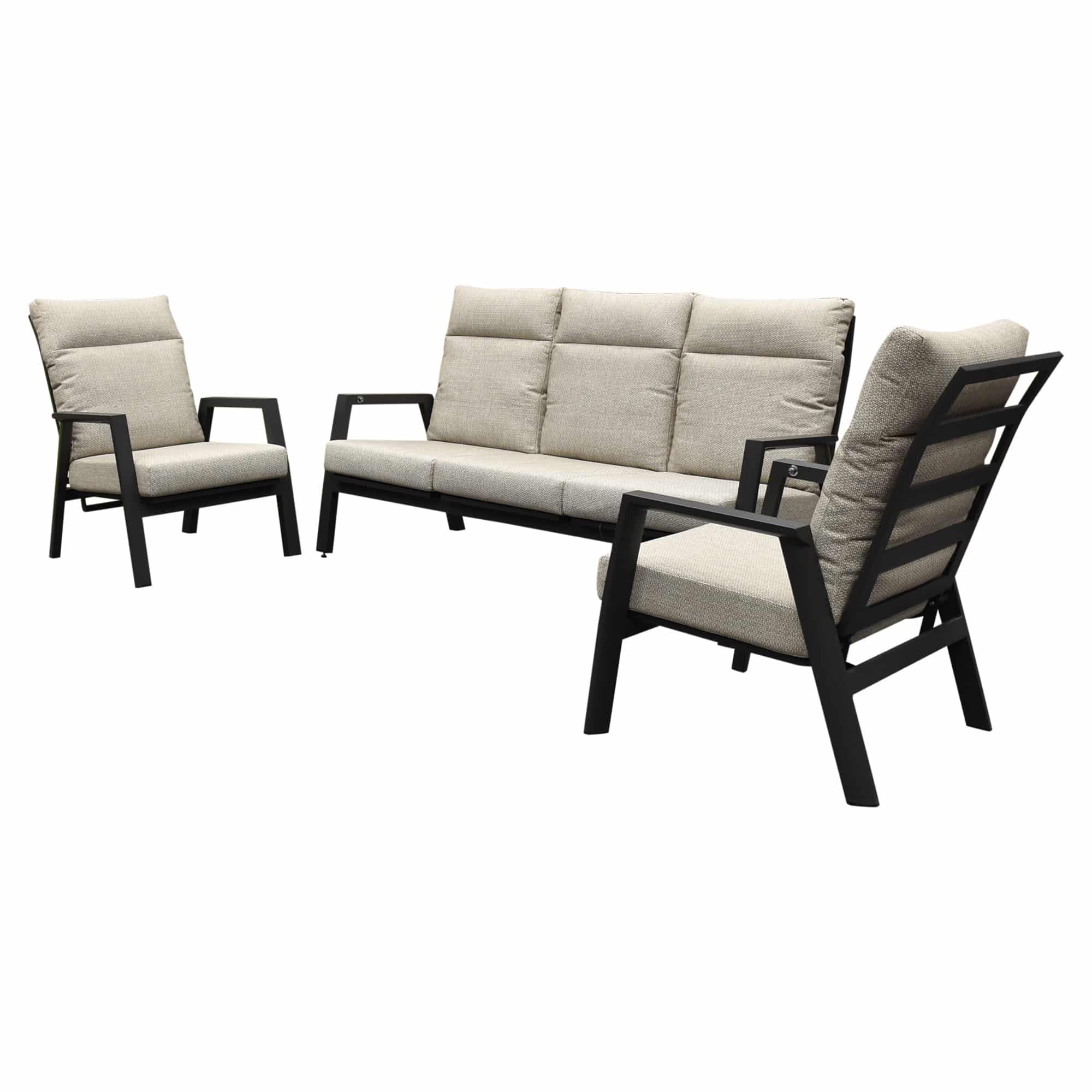 barolo stoel bank loungeset 3 delig verstelbaar aluminium antraciet