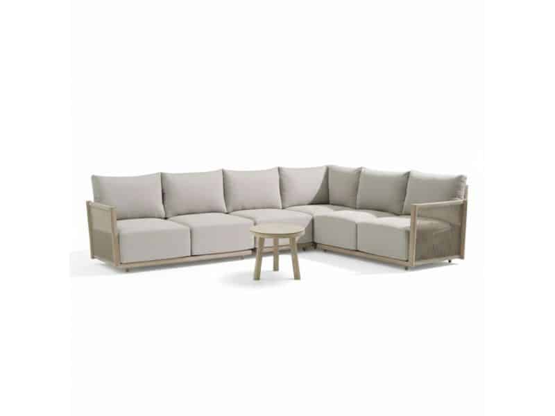 Beau hoek loungeset 6 personen incl. tafel 50cm rond | aluminium + touw | grijs | 5-delig - 304x234cm