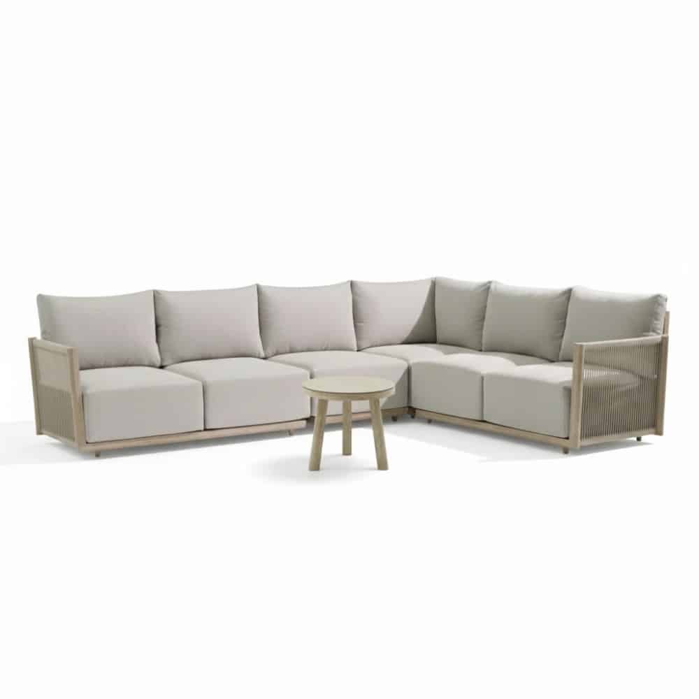 beau hoek loungeset 6 personen incl. tafel 50cm rond | aluminium + touw | grijs | 5 delig 304x234cm