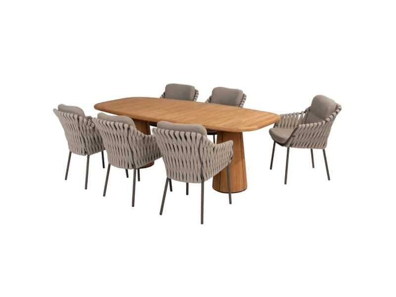 Capri Montera barrel dining tuinset 7 delig 240x110xH75 cm teak terre 4 Seasons Outdoor