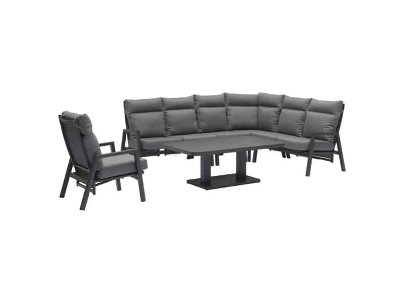 Caribbean verstelbare hoek loungeset 6 delig aluminium antraciet met verstelbare tafel