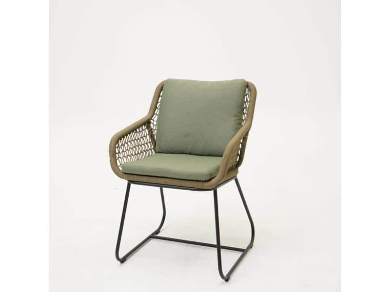 Dining Tuinstoel Portofino Olijf Groen met Groene Kussens Touw Stoel Buiten Tuin