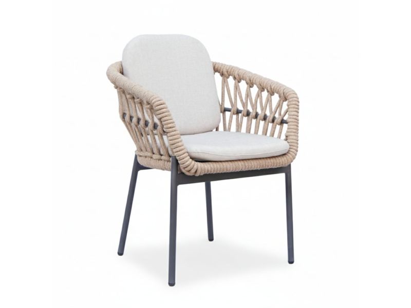 Femke dining tuinstoel | touw + aluminium | beige/antraciet