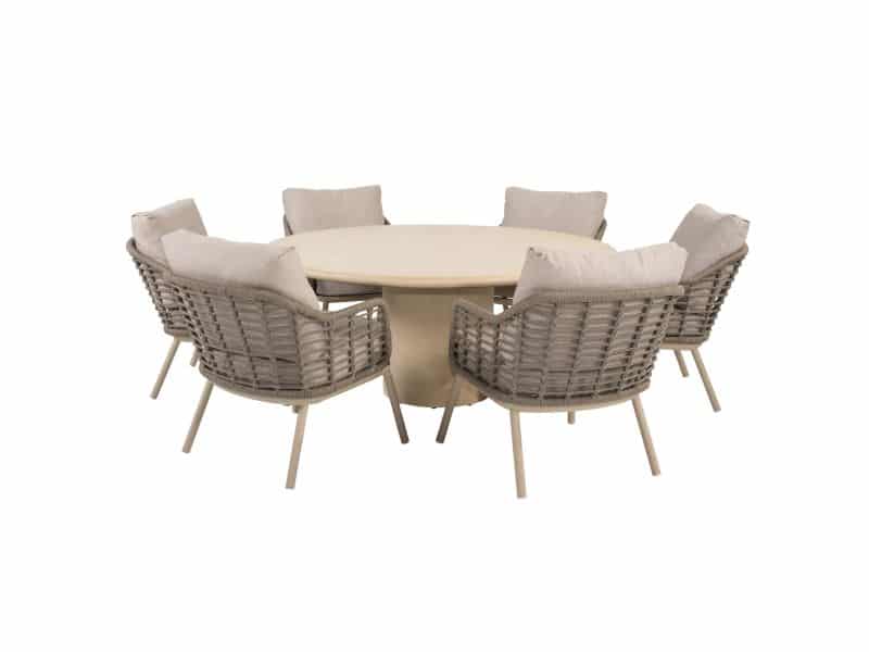 Hampton Puglia low dining tuinset 160xH69 cm 7 delig mortex latte Taste 4SO
