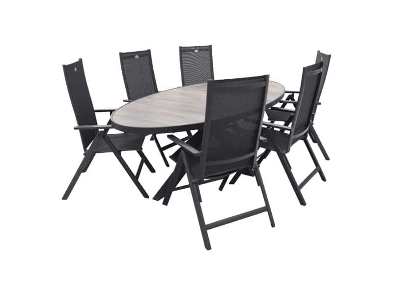 Kismo ovale tuintafel met 6 Hartman verstelbare tuinstoelen Napoli
