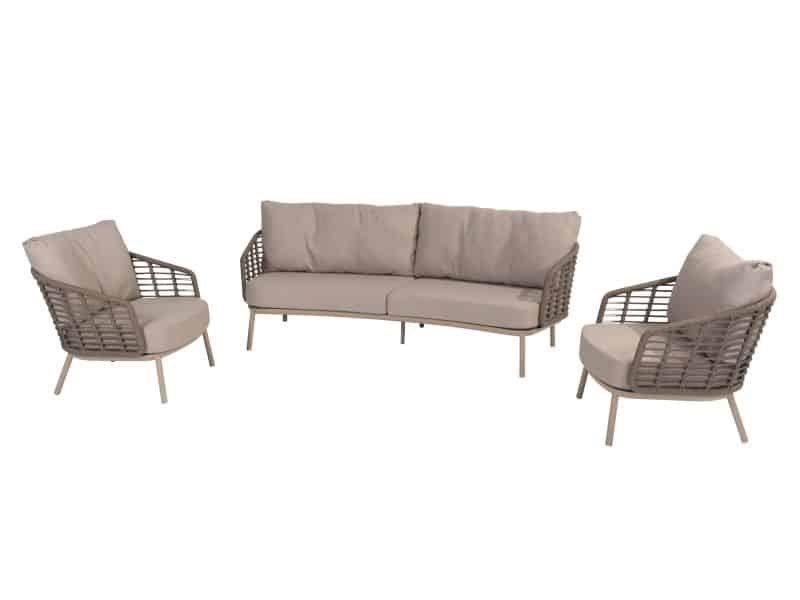 Loungeset Puglia Latte Set 3 delig 3 zits Kussens 4SO Lounge Bank Stoelen Buiten Tuin 4 Seasons Outd