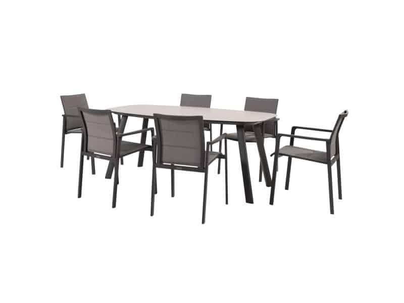 Manolo Cortina dining tuinset 180x95xH75 cm 7 delig keramiek antraciet Taste 4SO
