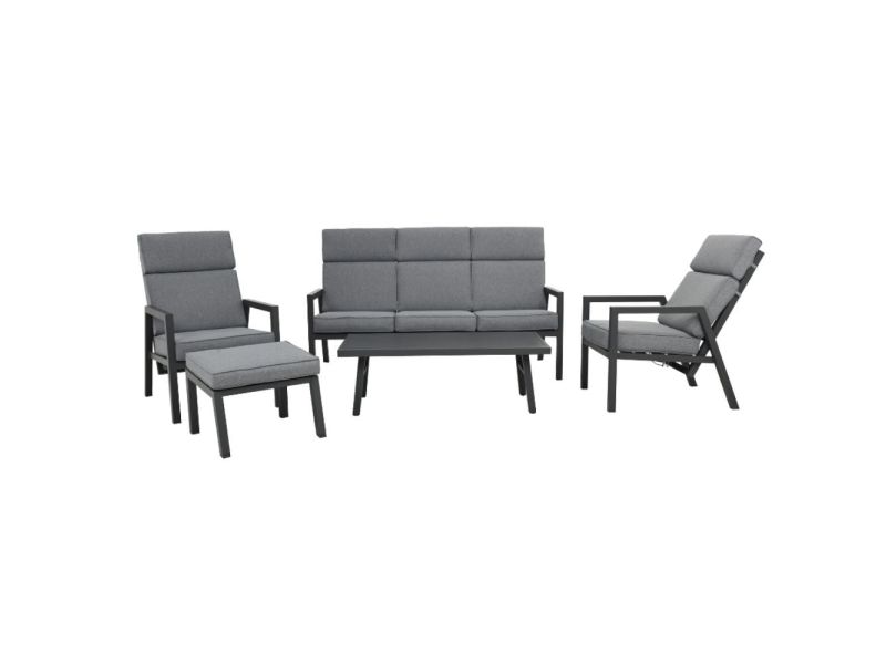 Melson stoel-bank loungeset - verstelbaar 5 personen | aluminium | antraciet | 5-delig